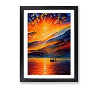 Boats Under The Sunset No.6 Framed Print | A4 Black Framed Wall Art | Ready to Hang | Modern Landscape Picture | Living Room Bedroom Lounge Office