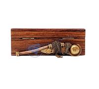 Boatswain's Brass Crafted Bosun's Pipe Whistle With Chain & Handcrafted Rosewood Anchor Inlayed Case | Pirate's Decor Collection | Maritime Decor | Nagina International (Brass Antique W/Box)