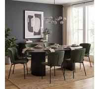 Boavista Dining Set - 210cm - Oval - Fluted Base - Dark Brown - 6 Maceda Dark Green Chairs