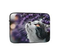 BOAXXL Cat Looking at Lavender Laptop Bag, 10 inch Lightweight and Compact Handbag, Suitable for Travel and Work University