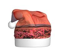 BOAXXL Plush Santa Hat with All-Over Red Tent Print, Soft Skin-Friendly Universal Size Festival Headwear for Adults