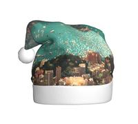 BOAXXL Plush Santa Hat with All-Over Seaside City Print, Soft Skin-Friendly Universal Size Festival Headwear for Adults