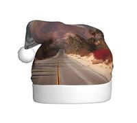 BOAXXL Plush Santa Hat with All-Over Snow Mountain Highway Print, Soft Skin-Friendly Universal Size Festival Headwear for Adults