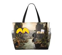 BOAXXL Reusable Beach Travel Tote Bag Sturdy Durable Unique mountains and rivers Prints for Outdoor Beach Camping