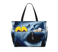 BOAXXL Reusable Beach Travel Tote Bag Sturdy Durable Unique Ocean Bite Prints for Outdoor Beach Camping