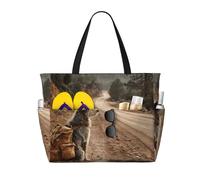 BOAXXL Reusable Beach Travel Tote Bag Sturdy Durable Unique Puppy Waiting On The Roadside Prints for Outdoor Beach Camping