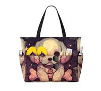 BOAXXL Reusable Beach Travel Tote Bag Sturdy Durable Unique Well-behaved puppy Prints for Outdoor Beach Camping