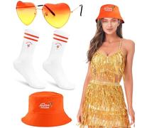 Bob Aperol, Heart Sunglasses with Aperol Embroidered Fisherman's Hat Orange & Socks Men Women (Gr.36-42), Aperol Spritz Costume, Aperol Accessories for Summer Parties Carnival Cocktail Theme, Orange