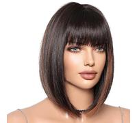 Bob Cut Wig | Straight Bob Bangs Wig - Heat Resistant Synthetic Hair Natural Looking Short Bob Wigs for Women