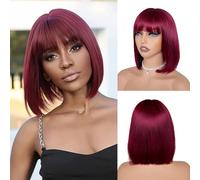 Bob Human Hair Wig Glueless 3x1 Bob Wig with Bangs Human Hair Wig 99J Burgundy Wig Bob Wigs with Bangs Straight Lace Closure Bob Wigs for Black Women