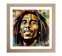 Bob Marley Constructivism Framed Print | 18x18 Inch Oak Framed Wall Art | Ready to Hang | Modern Historical Picture | Living Room Bedroom Lounge Office