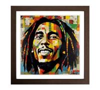 Bob Marley Constructivism Framed Print | 18x18 Inch Walnut Framed Wall Art | Ready to Hang | Modern Historical Picture | Living Room Bedroom Lounge Office