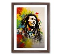 Bob Marley Dadaism Framed Print | A2 Walnut Framed Wall Art | Ready to Hang | Modern Historical Picture | Living Room Bedroom Lounge Office