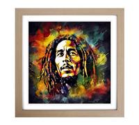 Bob Marley Digital Art Framed Print | 18x18 Inch Oak Framed Wall Art | Ready to Hang | Modern Nature Picture | Living Room Bedroom Lounge Office