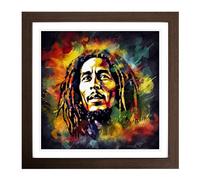Bob Marley Digital Art Framed Print | 18x18 Inch Walnut Framed Wall Art | Ready to Hang | Modern Nature Picture | Living Room Bedroom Lounge Office