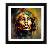 Bob Marley Digital Art No.1 Framed Print | 18x18 Inch Black Framed Wall Art | Ready to Hang | Modern Nature Picture | Living Room Bedroom Lounge Office