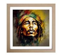 Bob Marley Digital Art No.1 Framed Print | 18x18 Inch Oak Framed Wall Art | Ready to Hang | Modern Nature Picture | Living Room Bedroom Lounge Office
