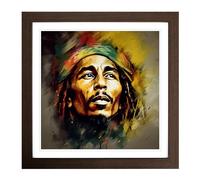 Bob Marley Digital Art No.1 Framed Print | 18x18 Inch Walnut Framed Wall Art | Ready to Hang | Modern Nature Picture | Living Room Bedroom Lounge Office
