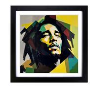 Bob Marley Suprematism Framed Print | 18x18 Inch Black Framed Wall Art | Ready to Hang | Modern Historical Picture | Living Room Bedroom Lounge Office