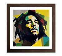 Bob Marley Suprematism Framed Print | 18x18 Inch Walnut Framed Wall Art | Ready to Hang | Modern Historical Picture | Living Room Bedroom Lounge Office