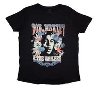 Bob Marley Women's T-Shirt Flower Portrait Logo Nue Official Black, black, M