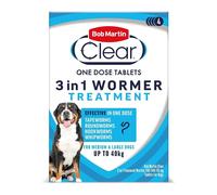 Bob Martin Clear 3 in 1 Wormer Tablets for Small, Medium & Large Dogs (up to 40kg) Clinically Proven Treatment (4 Tablets)