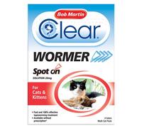 CAT / KITTEN WORMER: Bob Martin Clear Worming Spot On. 4 TUBE Pack. For Tapeworm