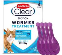 CAT / KITTEN WORMER: Bob Martin Clear Worming Spot On. 4 TUBE Pack. For Tapeworm