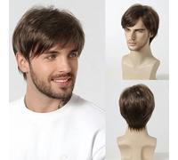 Bob Pixie Cut Wig for Men Light Brown Short Straight Synthetic Layered Wig with Bangs Natural Looking Hair for Cosplay Daily-SS1002-1