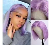 Bob Purple 40.6 cm Silky Straight Glueless Wigs 13 x 1 x 6 Swiss Lace T Piece Bob Invisible Unprocessed Human Hair Wigs Bleached Knots with Baby Hair, Pre-Pressed Bob Wigs for Women