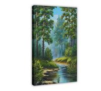 Bob, Ross Night Joyful Painting Inspiration Mountain Forest Landscape 1 Canvas Poster Wall Art Decor Print Picture Paintings for Living Room Bedroom Decoration Frame: 20x30inch(50x75cm)