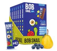 Bob Snail Fruit Leather Stripes - Blueberry Flavor - Sugar Free, Vegan, Natural Healthy Fruit Snacks for Adults and Kids, Bulk Candy Family Box, 42 Bars (Pack of 7, 588g)
