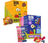 Bob Snail Fruit Leather Stripes - Mix Flavors Blueberry, Raspberry, Strawberry and Mango Fruit Roll Ups