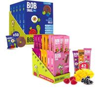 Bob Snail Fruit Leather Stripes - Mix Flavors Raspberry, Blackcurrant, Mango and Fruit Roll Ups Blueberry
