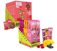 Bob Snail Fruit Leather Stripes - Mix Flavors Raspberry, Blackcurrant, Mango and Fruit Roll Ups Strawberry