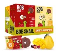Bob Snail Fruit Roll Ups - Healthy Sweets Snacks, Real Dried Fruits, No Added Sugar, Vegan, Nut Free, Candy for Adults, Kids, with Mango, Pear, Cherry - Bulk 80 pcs Rolls, 800g