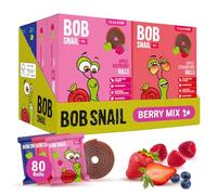 Bob Snail Fruit Roll Ups - Healthy Sweets Snacks, Real Dried Fruits, No Added Sugar, Vegan, Nut Free, Candy for Adults, Kids, with Blueberry, Raspberry, Strawberry - Bulk 80 Pack, 800g