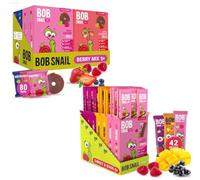 Bob Snail Fruit Snacks Variety Pack - Fruit Leather Stripes & Fruit Roll Ups, Real Dried Fruit, No Added Sugar, Vegan & Nut Free, Healthy Candy for Kids & Adults, Raspberry, Blackcurrant, Mango, Blueb