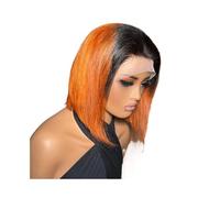 Bob Wig 13x4 Lace Front with Baby Hair Straight Human Hairs Bob Wigs for Black Women 180 Density Adds Volume(Black+orange)