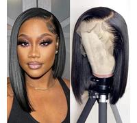 Bob Wig Human Hair 200 Density Transparent 14 Inch Short Straight Bob Wig Glueless Pre Plucked with Baby Hair Straight Bob Wig Natural Color