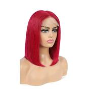 Bob Wig Human Hair Glueless Short Straight 13x4 HD Lace Front Pre Plucked Wigs For Women(Red,14inch)