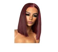 Bob Wig Human Hair Glueless Short Straight 13x4 HD Lace Front Pre Plucked Wigs For Women(Wine red,10inch)