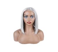 Bob Wig Human Hair Grey 4x4 HD Lace Front Wigs Pre Plucked Hairline Middle Part 180 Density Silver Gray Adds Volume(14inch)