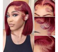 Bob Wig Human Hair Highlight Ombre 13x4 HD Transparent Lace Front Wigs 1b/27 Black and Blonde Pre Plucked with Baby Hair 180 Density Short Bob Wigs 10 Inch (Burgundy 13X4 Bob Wigs,10 Inch)