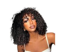 Bob Wig Machine Made Curly Human Hair with Bangs 3x1 Lace Closure Wigs for Black Women Beautiful(16inches)