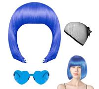 Bob Wig Set - Short Blue Bob Wigs for Women with Sunglasses & Wig Cover