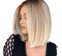 Bob Wig Synthetic Short Straight Bob Wigs Human Hair Fake Hair Centre Parting Wigs Hairpiece Shoulder Length Light Gold for Women Party/Daily Use 35cm