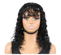 Bob Wig with Bangs Human Hair Water Wave 4x4 Lace Closure Front Curly Wigs 180 Density Glueless Wear and Go for Beginners Adds Volume(8 inch)