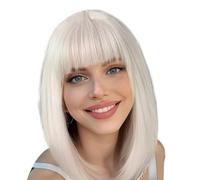 Bob Wig with Bangs, Straight Bob Wig - Short Bob Wigs for Women | Natural Synthetic Hair Replacement Wigs for Concerts, Theme Parties, Weddings, Dates, Cosplay, Halloween