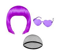 Bob Wigs for Women,Neon Cosplay Headpiece,Bob Wig and Sunglass Set - for Stage Performance Content Creators Themed Events Comic Conventions Costume Parties Masquerade Theater Performers